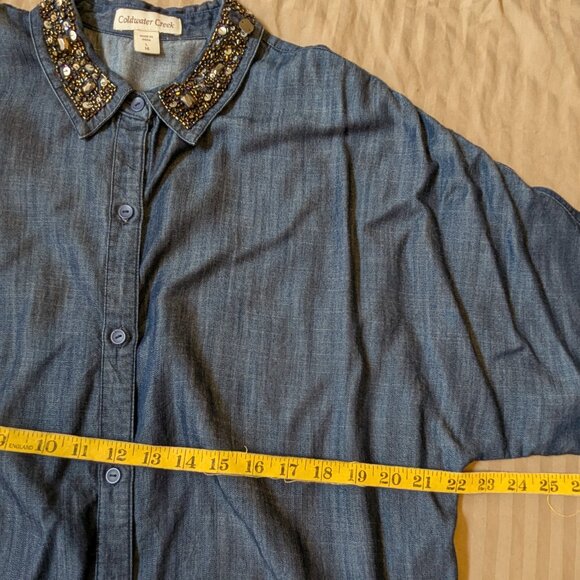 Coldwater Creek Chambray Shirt with Jeweled Collar Size 14 - Picture 8 of 11